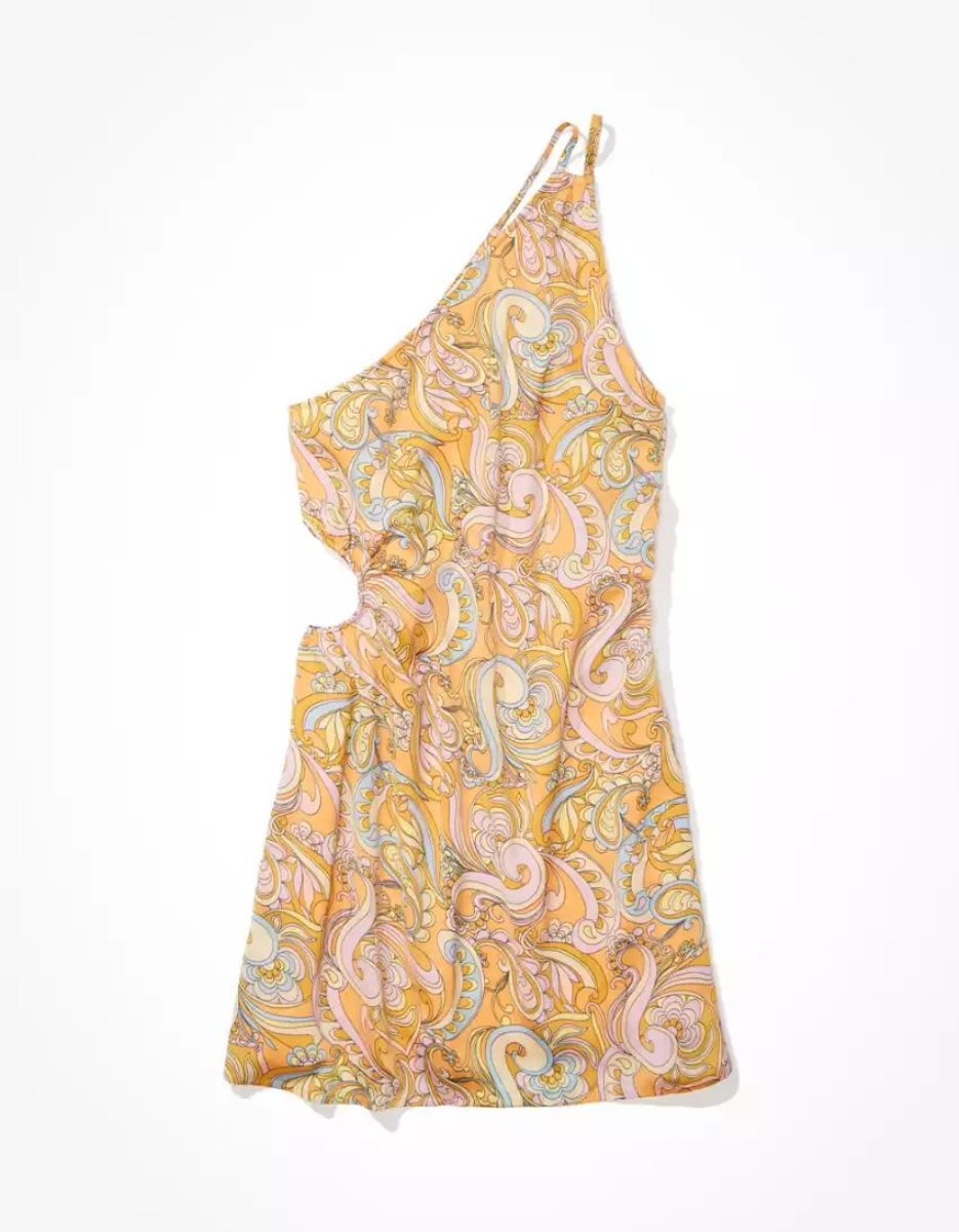 Mini Robe American Eagle AE Paisley One Shoulder Cut-Out Orange Femme | ZSW-24427469